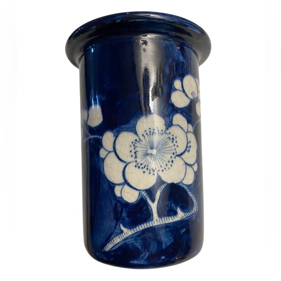 Cetem Ware Antique Vase Utensil Jar Blue White Prunus Maling Pottery